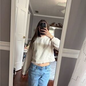 Zara Off-White Cropped Sweatshirt